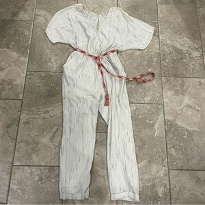 Anthropologie Feather Bone Soleil Belted Jumpsuit size S‎